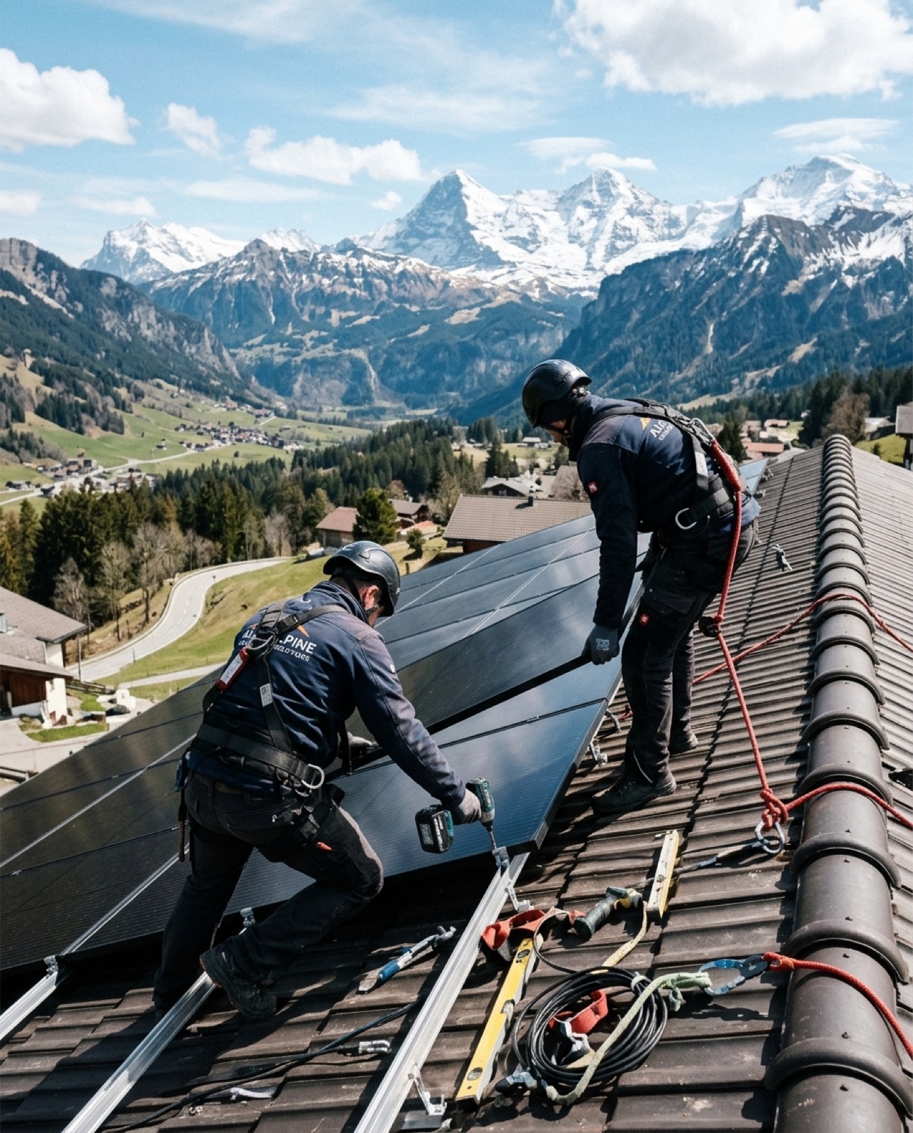Eigenes Montageteam von Sonnen-Energie installiert eine Wärmepumpe im Allgäu