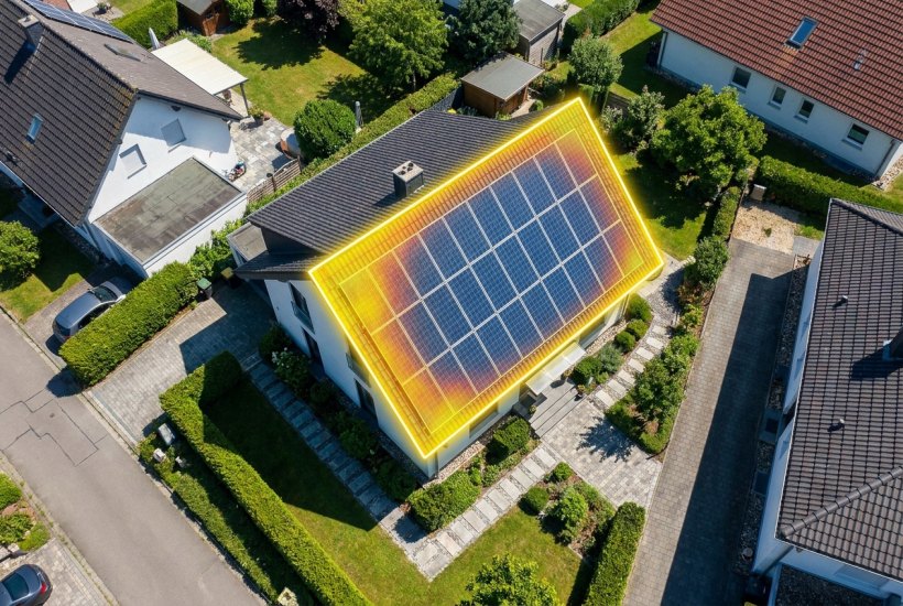 Satelliten-Luftbild eines Hauses mit per Solar-API analysiertem Dach