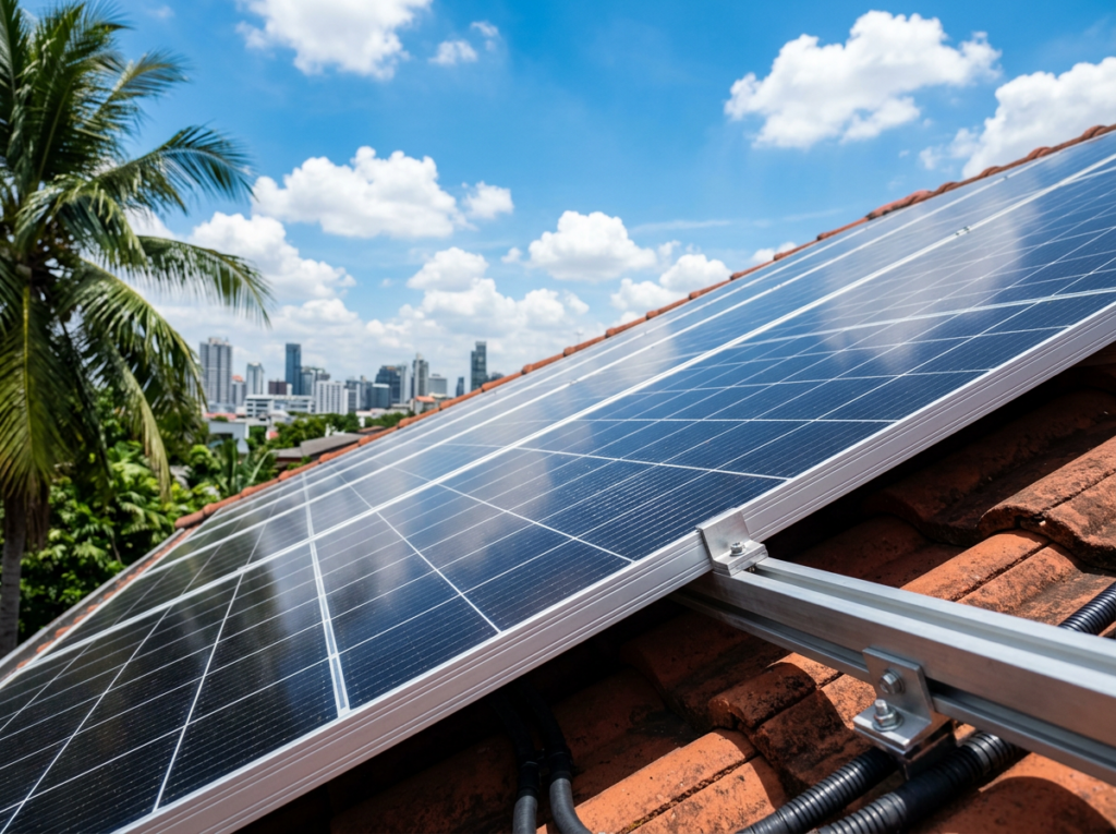 Solar panels installed on a Bangkok rooftop